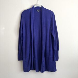 Eileen Fisher Open Front Merino Wool Cardigan Womens Medium Blue Classic Staple